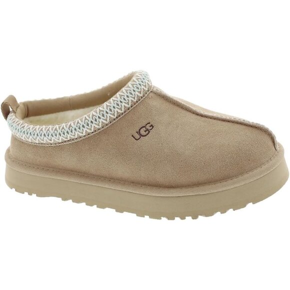 Kids Tazz Platform Slippers Tan Suede Classic Round Top Memory Foam - Picture 1 of 6